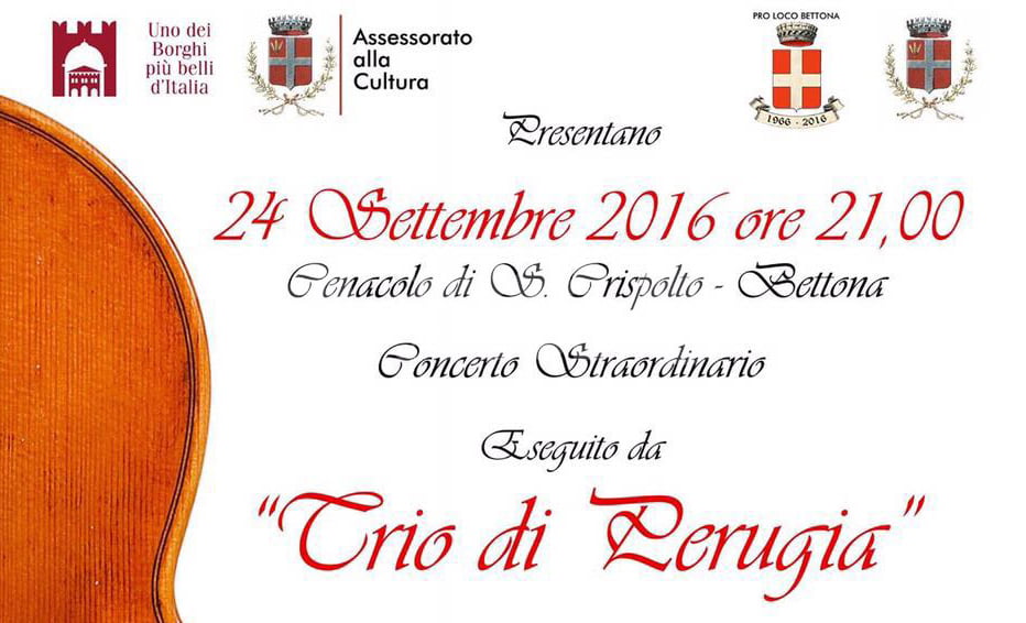 Bettona: sabato 24 settembre il "Trio di Perugia" in concerto con musiche di Beethoven