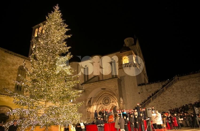 Assisi, l'accensione dell'albero di Natale 2017 a San Francesco: le foto