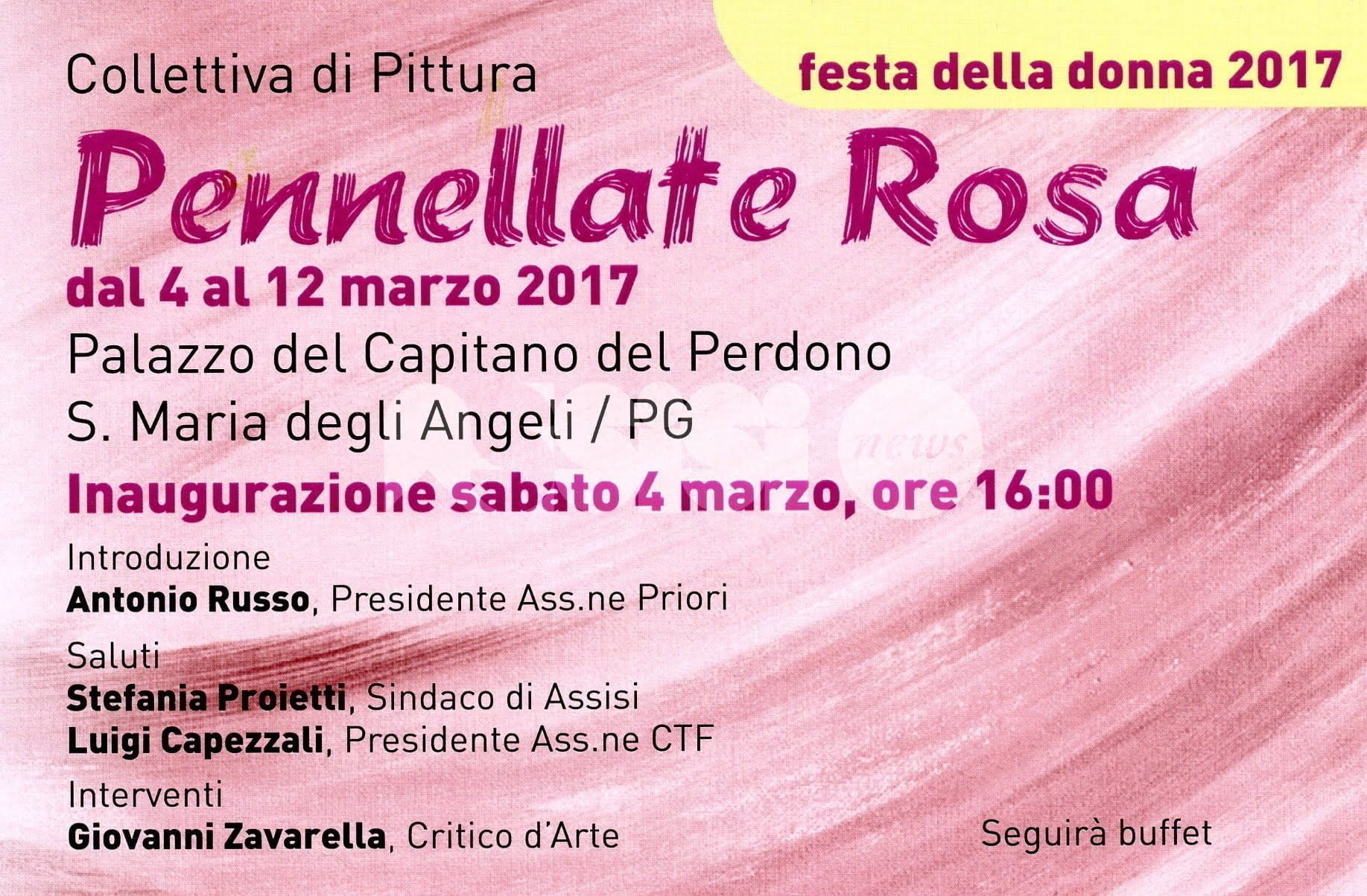 La mostra "Pennellate Rosa" dal 4 al 12 marzo al Palazzo del Capitano del Perdono