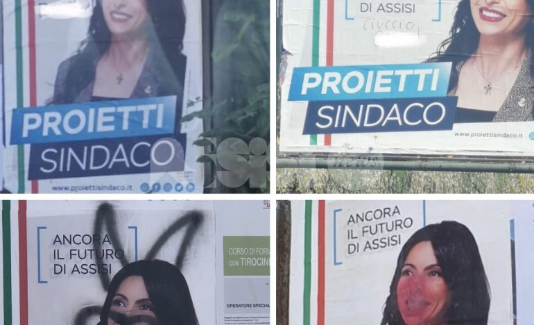 Manifesti elettorali Proietti imbrattati, Assisi Domani: “Inutile e controproducente”