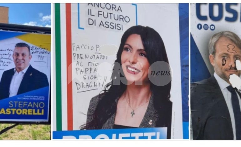 Manifesti elettorali imbrattati, “vittime” Cosimetti, Pastorelli e Proietti (foto)
